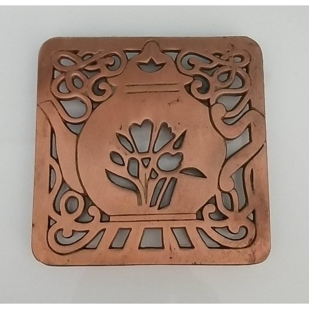 Vintage Copper Cast Iron Teapot Trivet Hot Plate  6"x6"